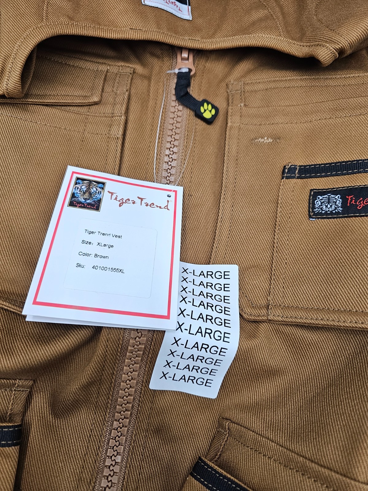 Tiger Trend 401001555XL Utility Tool Vest, Rugged Construction XLarge - Brown