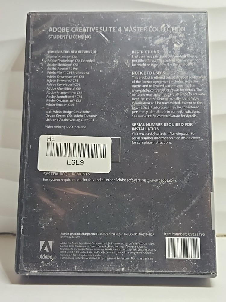 ADOBE CS4 CREATIVE SUITE 4 MASTER COLLECTION DVD MAC (Student Licensing)