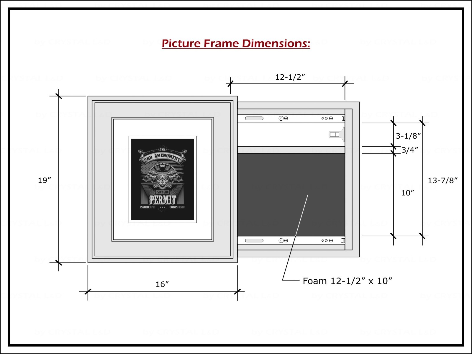 Gun Storage Picture Frame with Lock | Hidden Gun Concealment 19" x 16" / BLACK