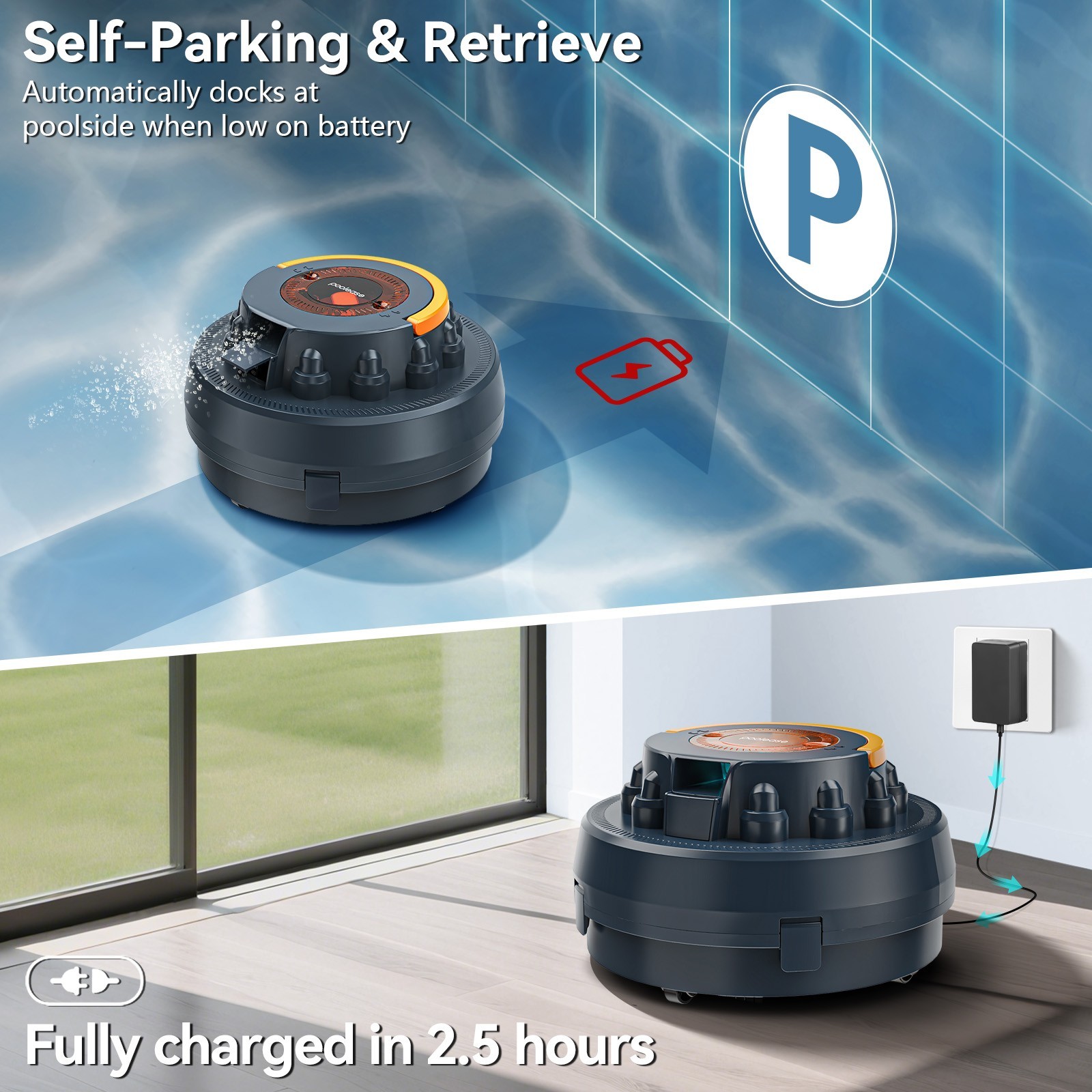 Robotic Pool Cleaner Cordless Pool Vacuum Robot for Inground Above-Ground Pools