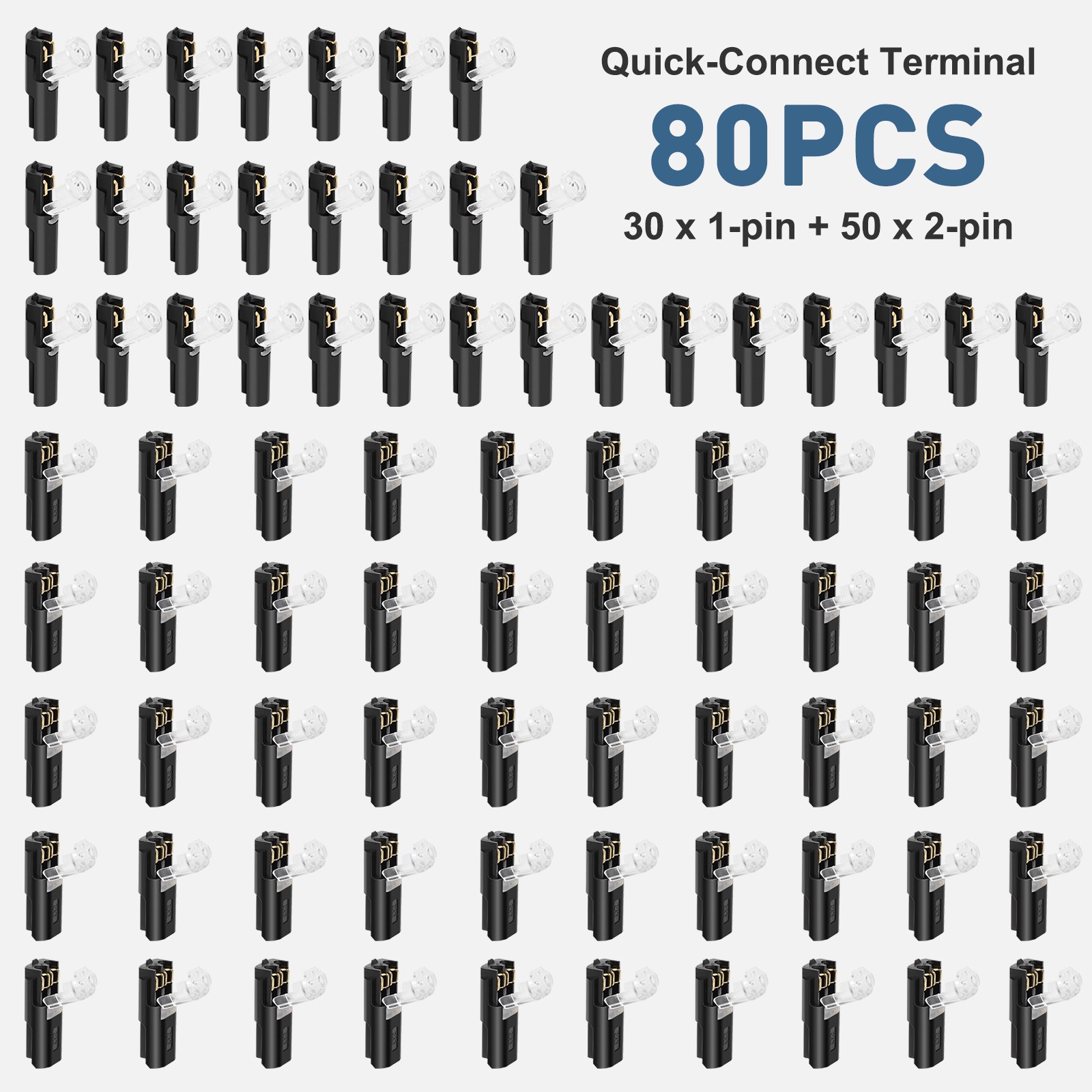 80pcs 1-Pin & 2-Pin Wire Plug-in Connector Cable Clamp Locking Buckle AWG 16-22
