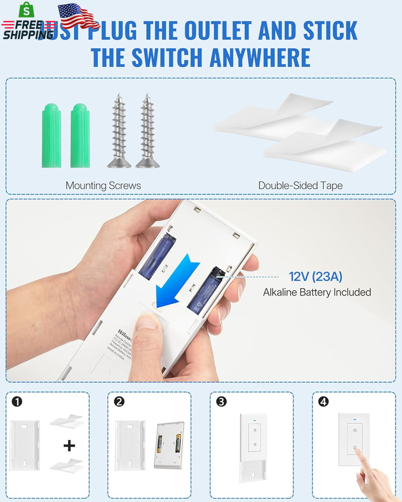 Remote Control Outlet WILAWELS Wireless Light Switch, 2 Pack Expandable and Remo
