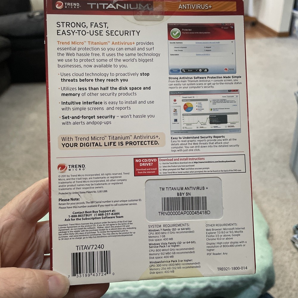 Trend Micro Titanium Antivirus+ Antispyware Web Threat Protection New Open Box