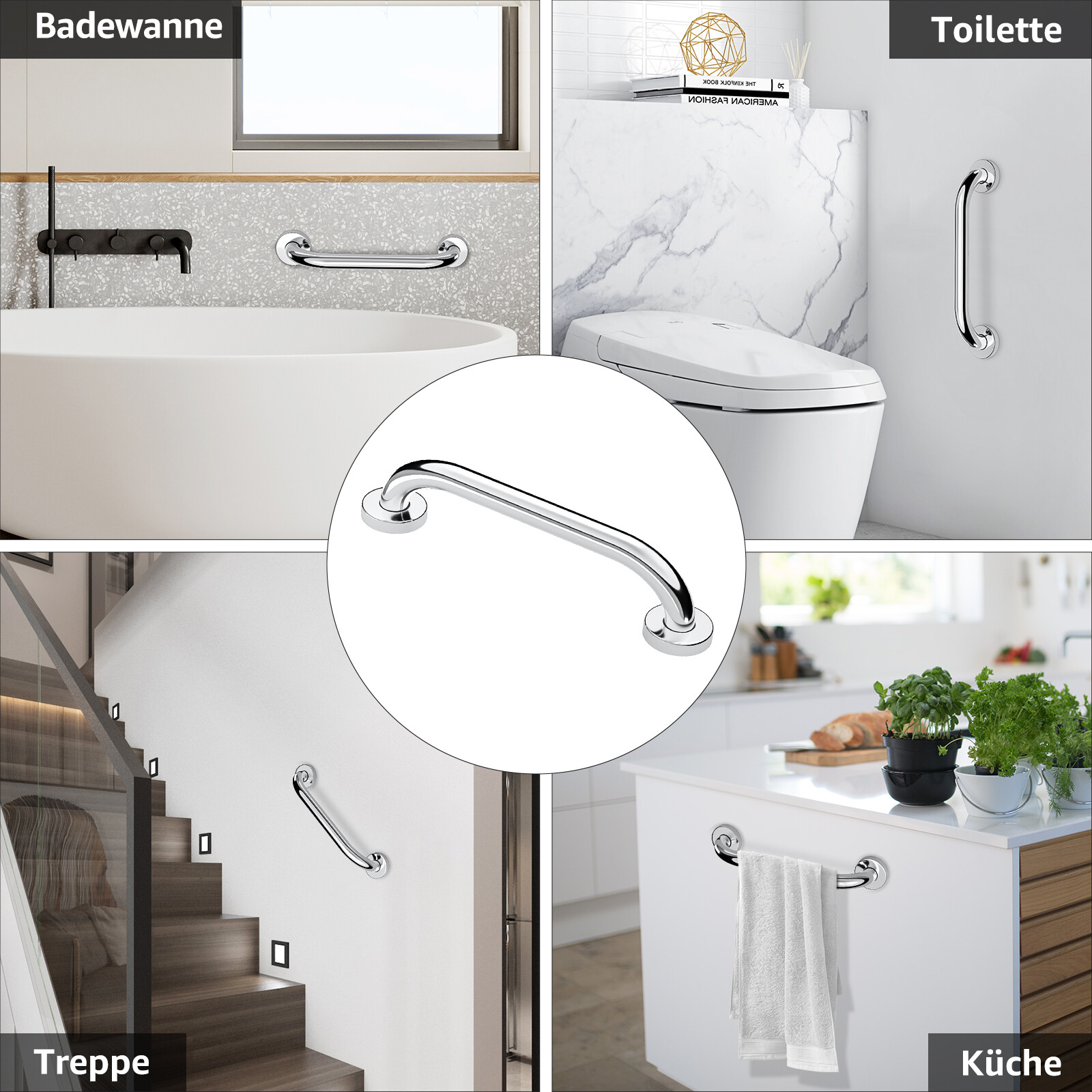 2PCS Stainless Steel Grab Bar Bathroom Safety Handicap Shower Tub Handle Support