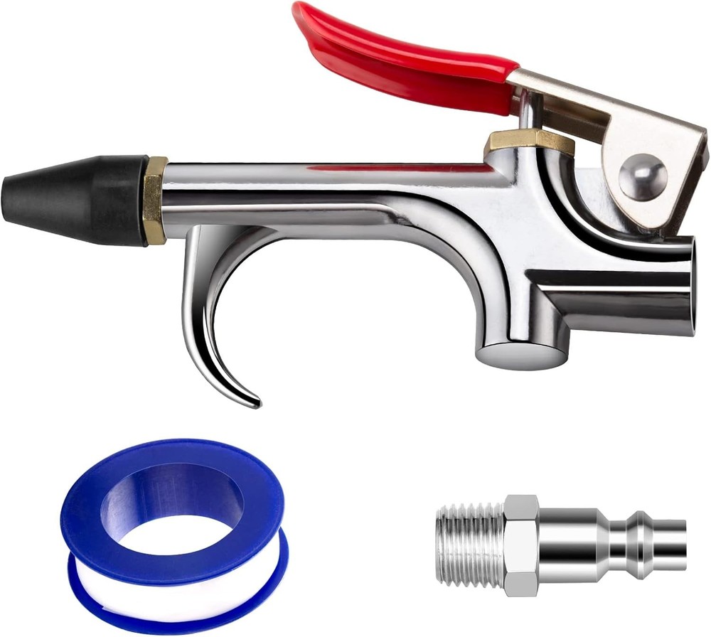 Chrome Blow Gun with Rubber Tip - 1/4 in Quick Fitting Accessory Kit