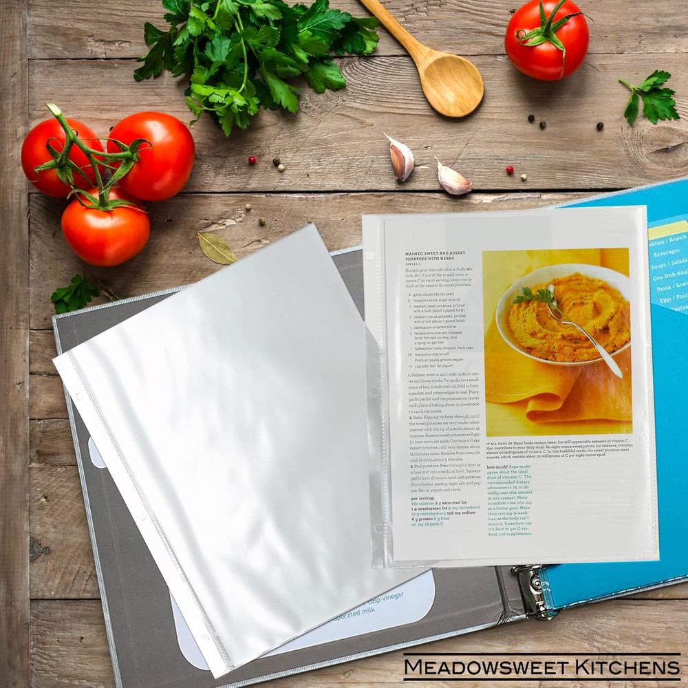 Full Size Clear Plastic Sheets Protector Pages for Recipe Organizer - 20 Clear S