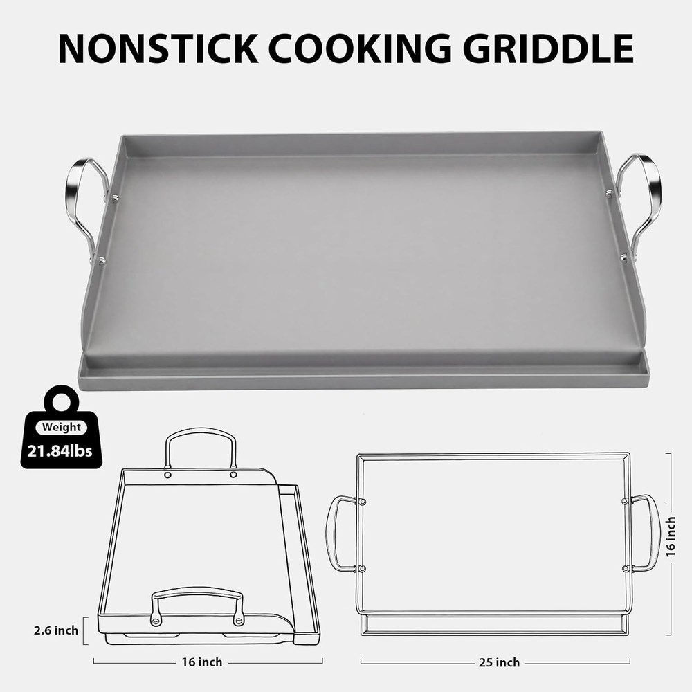 Cast Iron Griddle for Gas Grill,25" x16" Flat Top for Grill Rectangular Plate