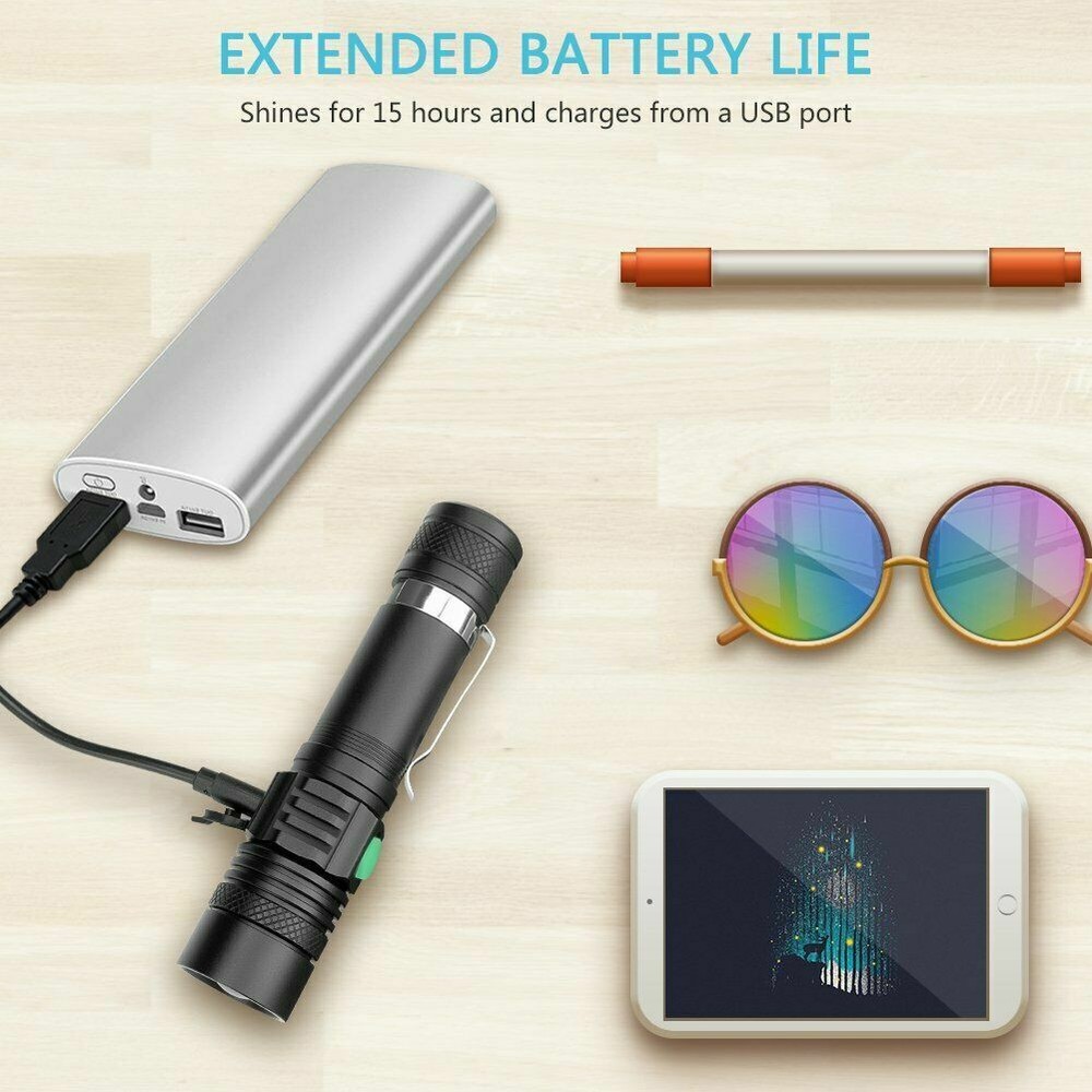 2 PACK LED Flashlight Rechargeable USB Tactical Torch