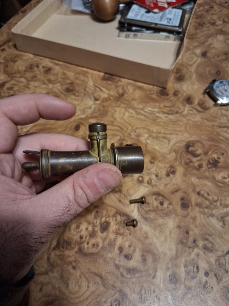 RARE SOLID BRASS BLACK POWDER FLASK SPOUT MUZZLELOADING ANTIQUE? EXTRA SCREWS