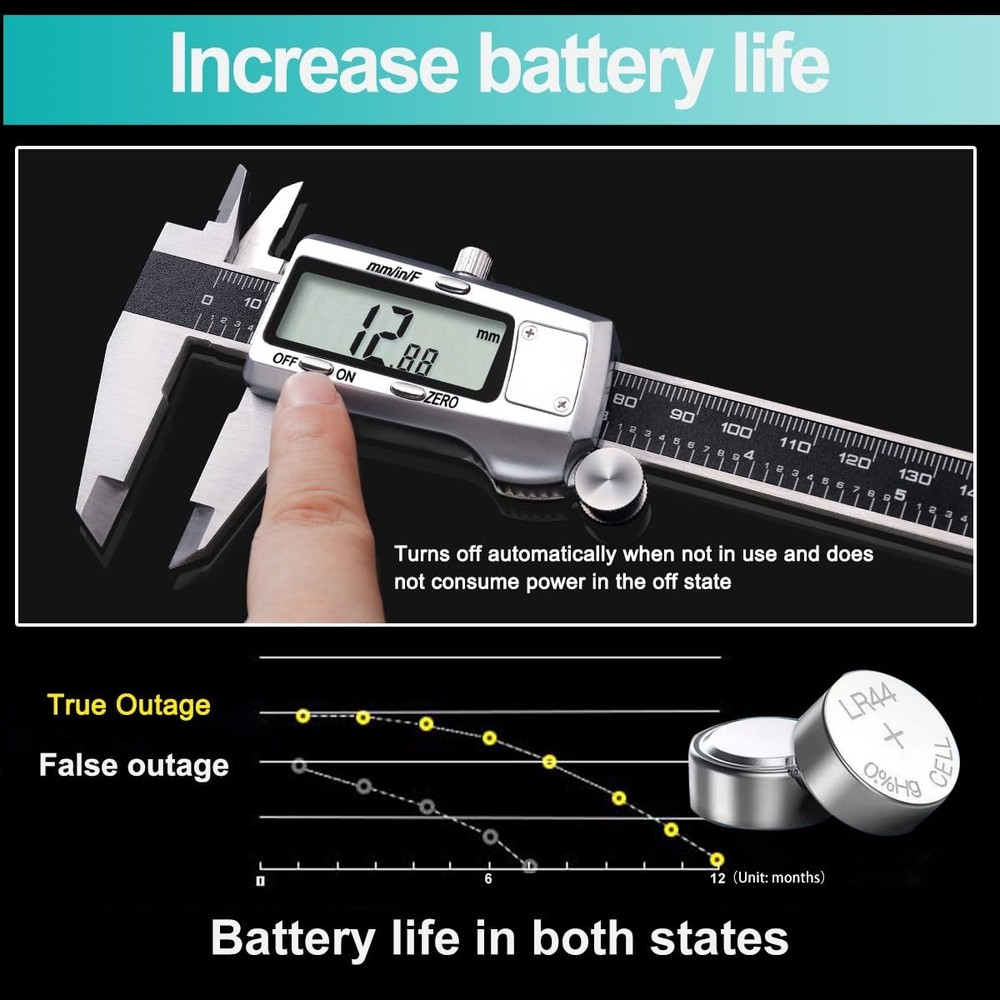 6-Inch Digital Caliper with 3 Units Conversion - Splash-Proof and Durable Design