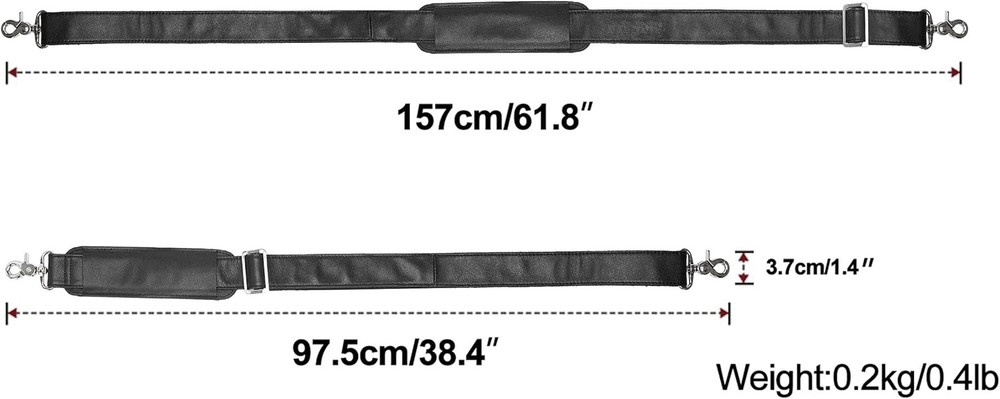Full Grain Leather Shoulder Strap - Replacement Bag Straps for Laptop Black