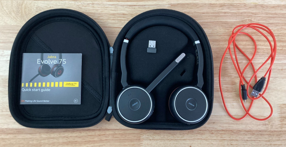 Jabra Evolve 75 with Case USB Dongle and Charging Cable HSC040W (Tested)