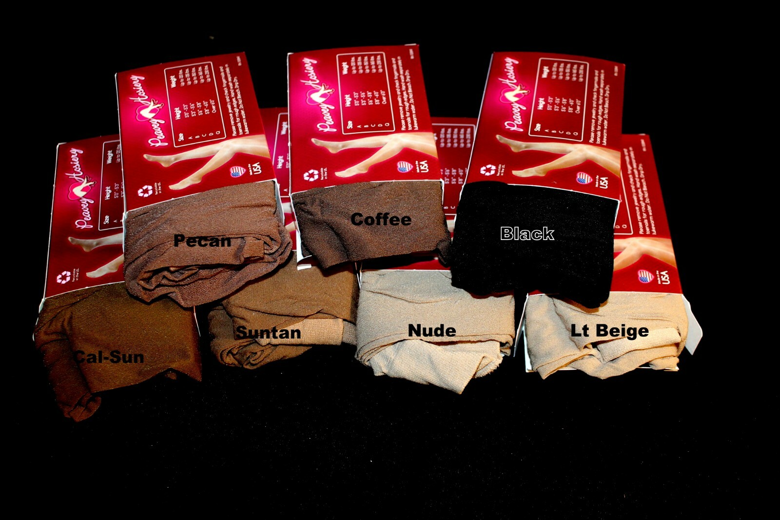 PEAVEY PANTYHOSE PIC SZ COLOR Q = Plus = XL D = L C B A Hooters Uniform Hosiery