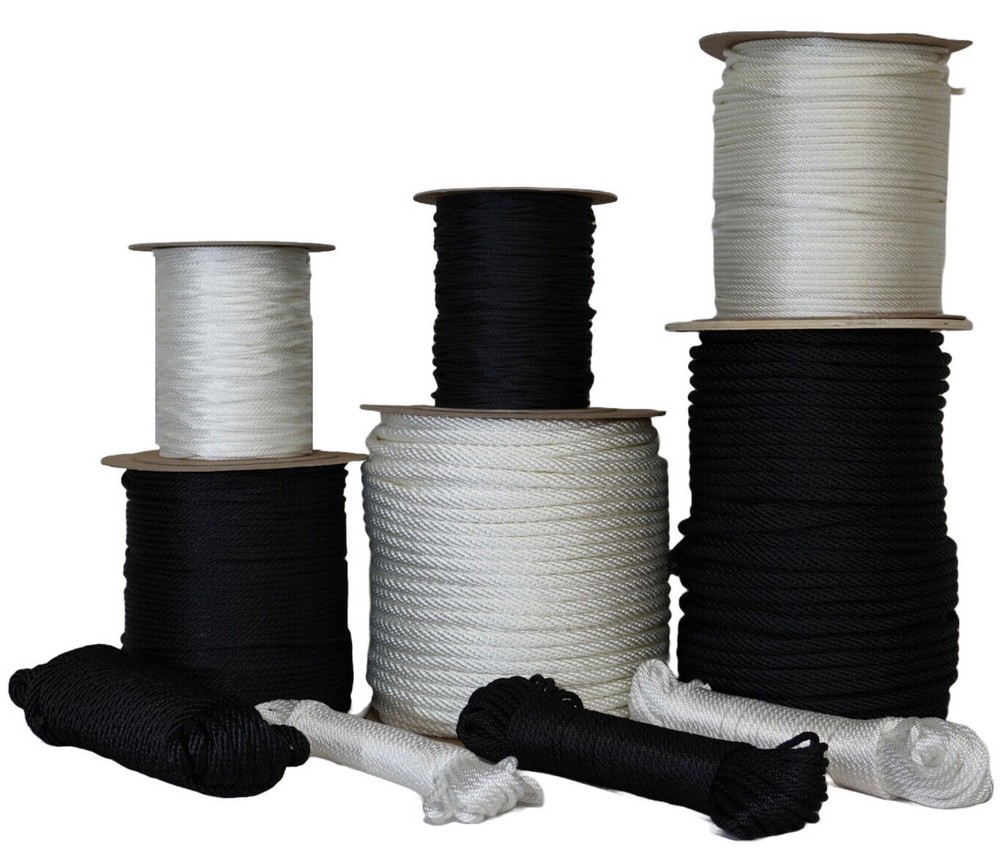 White - Black Solid Braid Polyester Rope 5/32", 1/4", 1/2" - Durable and Soft