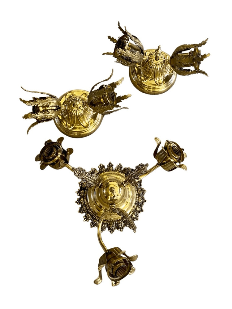 Vintage Classical Style Brass Set Flush Mount Light & 2 Wall Sconces