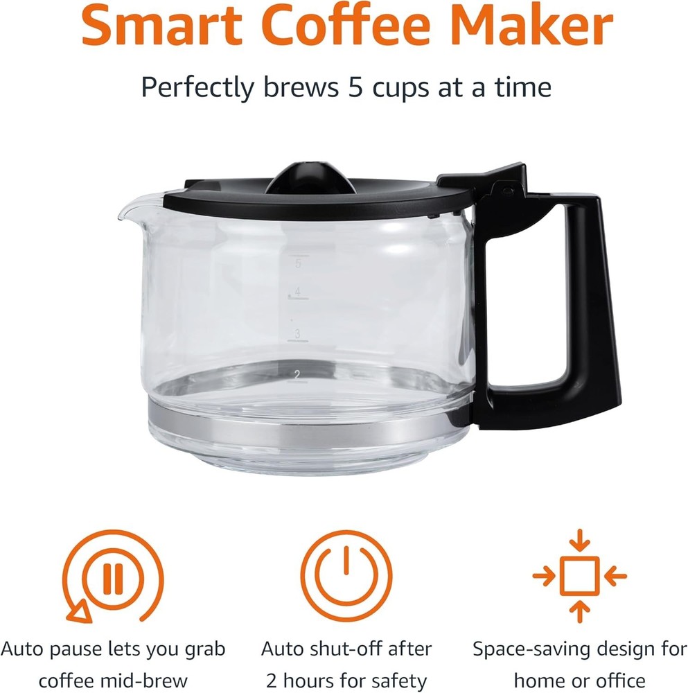 Matte Black 5-Cup Coffee Maker with Auto Shut-Off & Pause Pour Feature