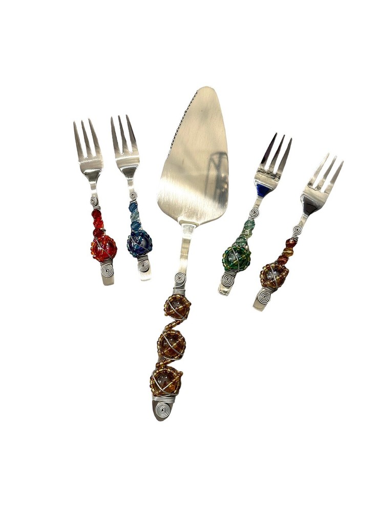 Wild Eye Designs 5 Piece Cake Server Set Cake Server & Wire Wrapped Forks