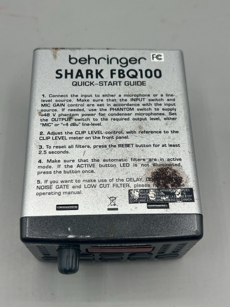 BEHRINGER SHARK FBQ100 Automatic Feedback Destroyer (no power supply) - Untested