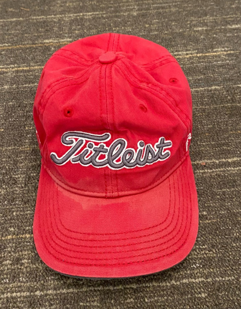 Titleist Baseball Cap Golf Hat Adjustable Strap Red With Gray Lettering