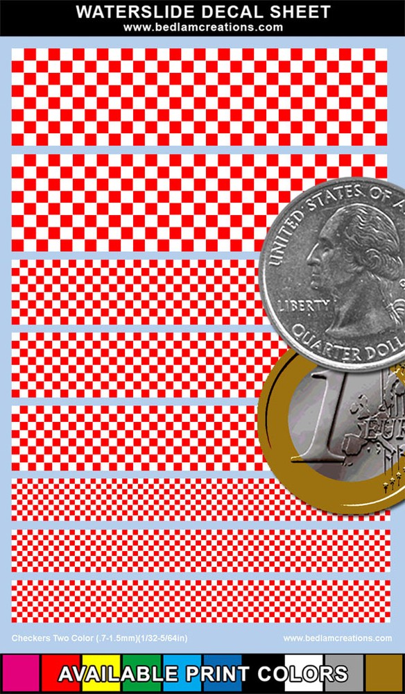 Waterslide Decals Checkers Set01 Two Colors 2"x3" Sheet