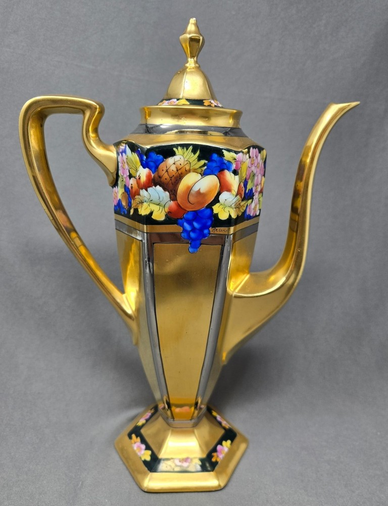 Pickard Chocolate / Coffee Pot Encrusted Fruit Pattern Signed Rean