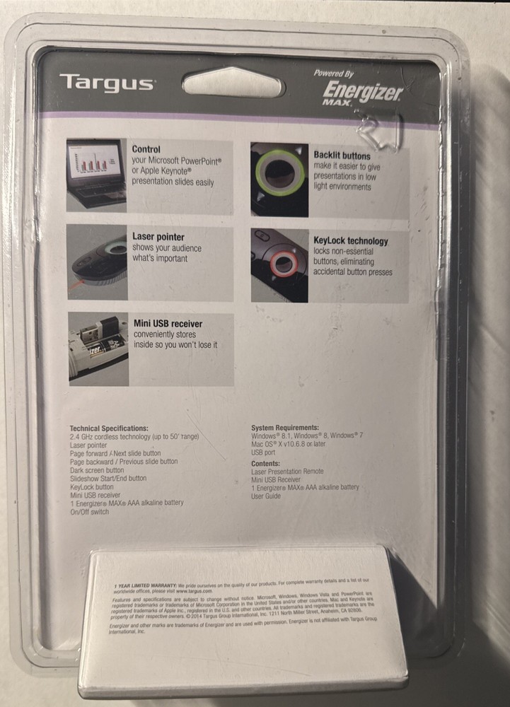 Targus Laser Highlights & Presentation Remote with Key Lock Technology 50’ Range