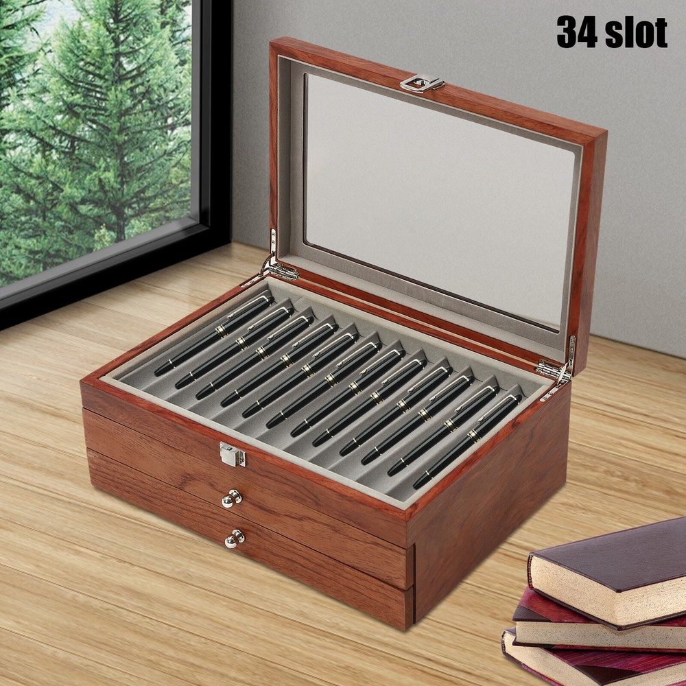 Log Color Pen Display Case 34 Slots Pen Display Case Holder Rectangular Retro US