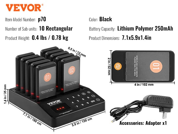 Restaurant Pager System Wireless Range Lineup Waiting Queue Signal Customer Call