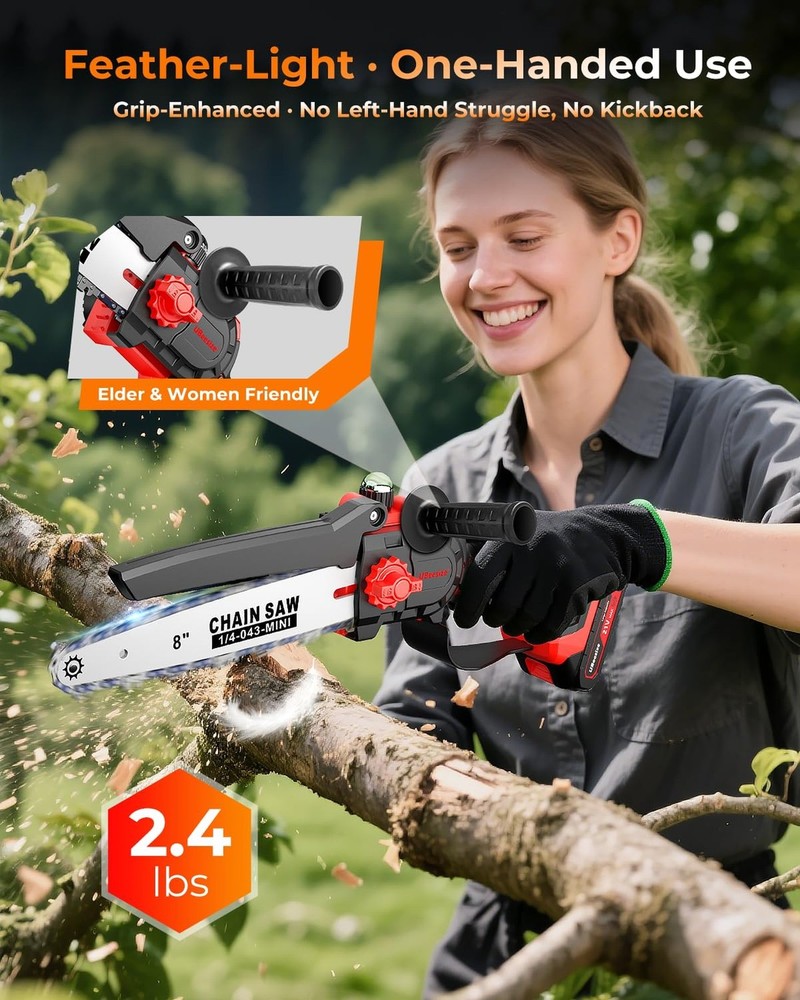 UBeesize Mini Chainsaw Cordless 8inch | Longer Runtime | Brushless Motor | Er...