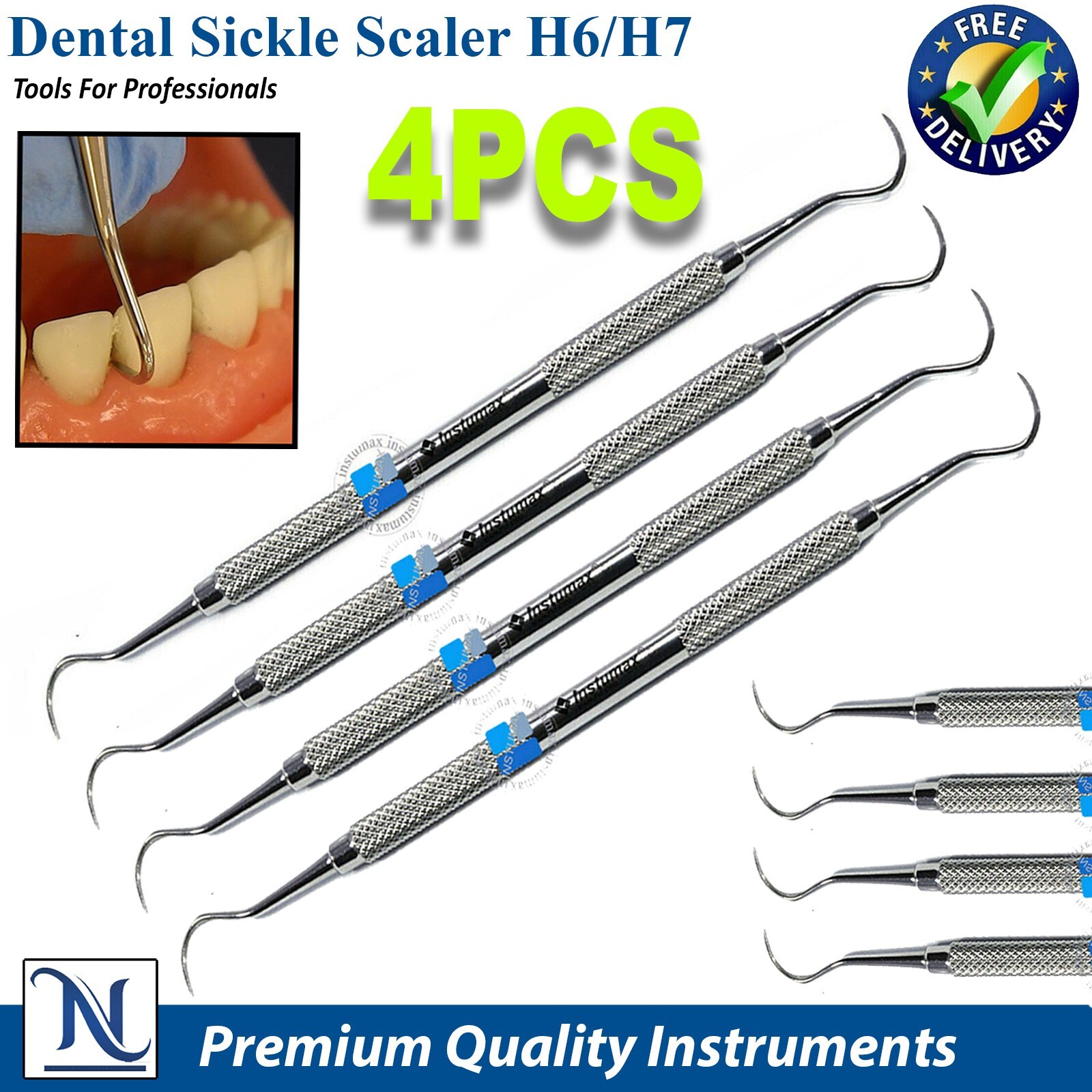 Set of 4 Sickle Scaler Anterior Posterior Hygiene Sickle Scalers Dental Steel