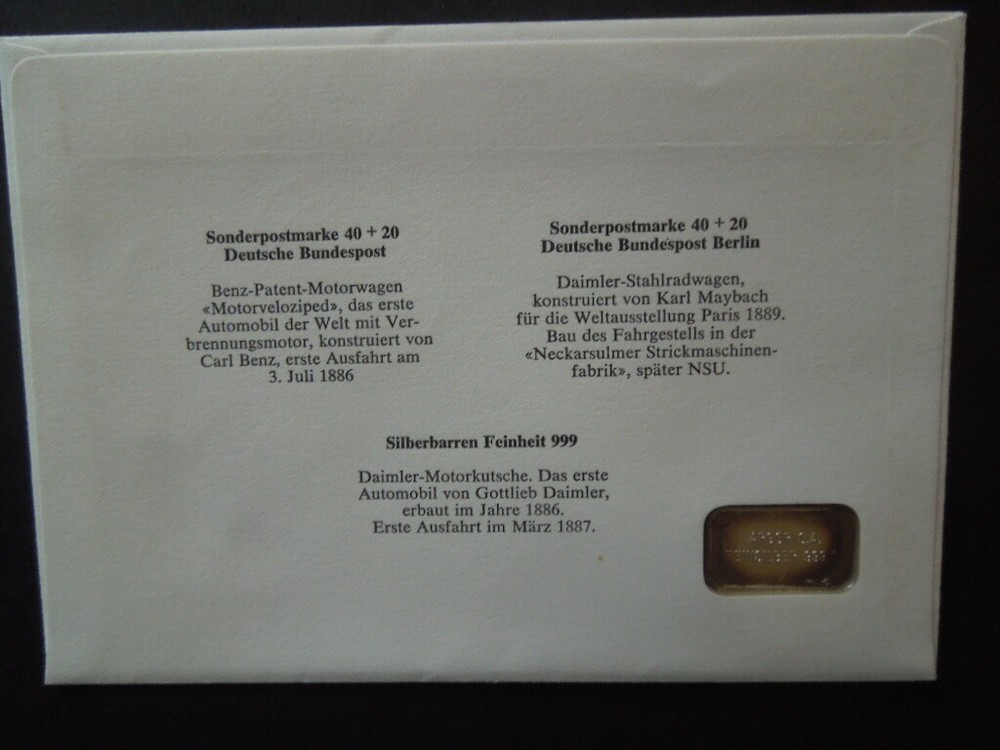 J2429 GERMANY 1982 oldtimer Daimler SMALL ARGOR SILVER 999 MEDAL