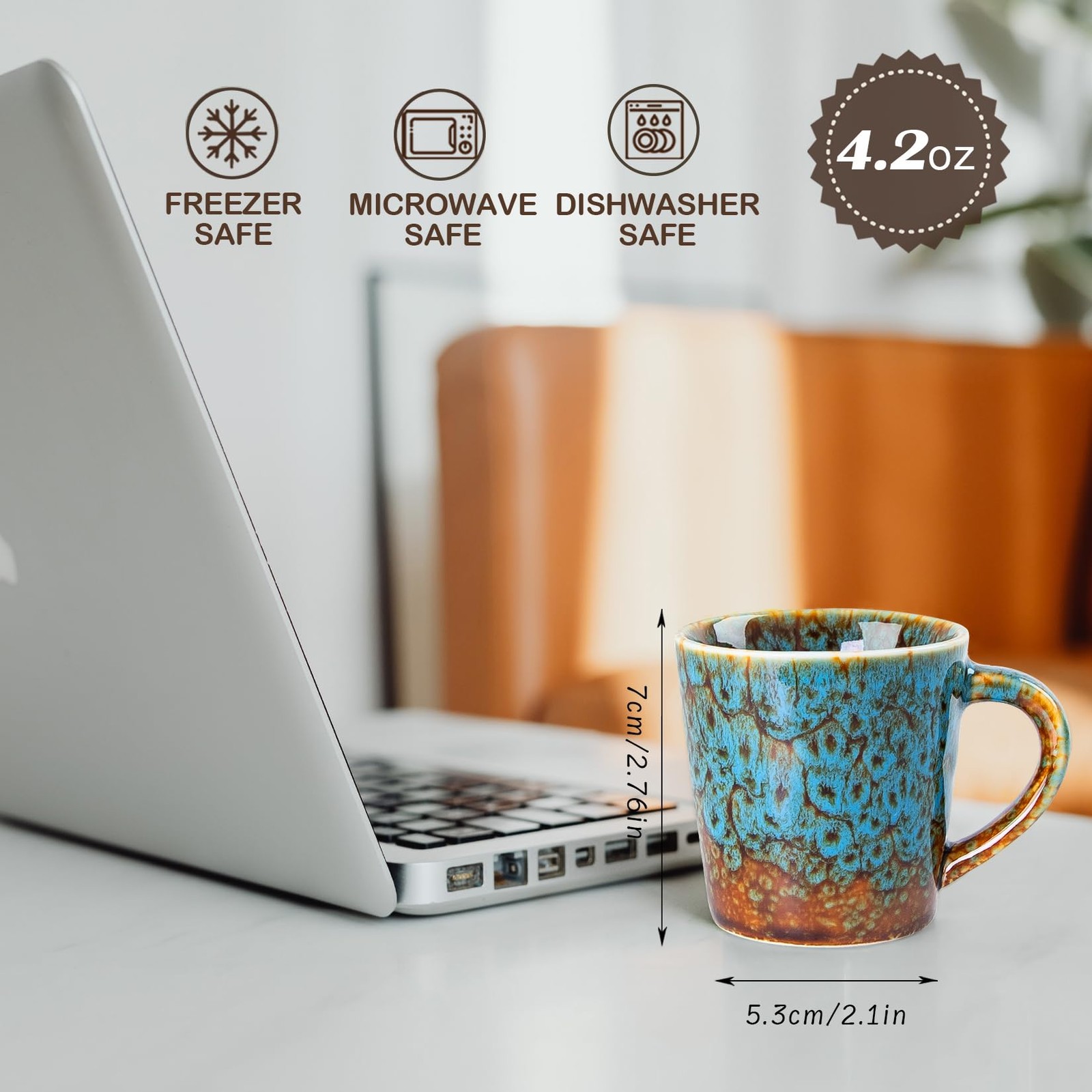 4.2 oz Espresso Cups Set of 2, Ceramic Coffee Mugs Demitasse Cups, Small Espr...