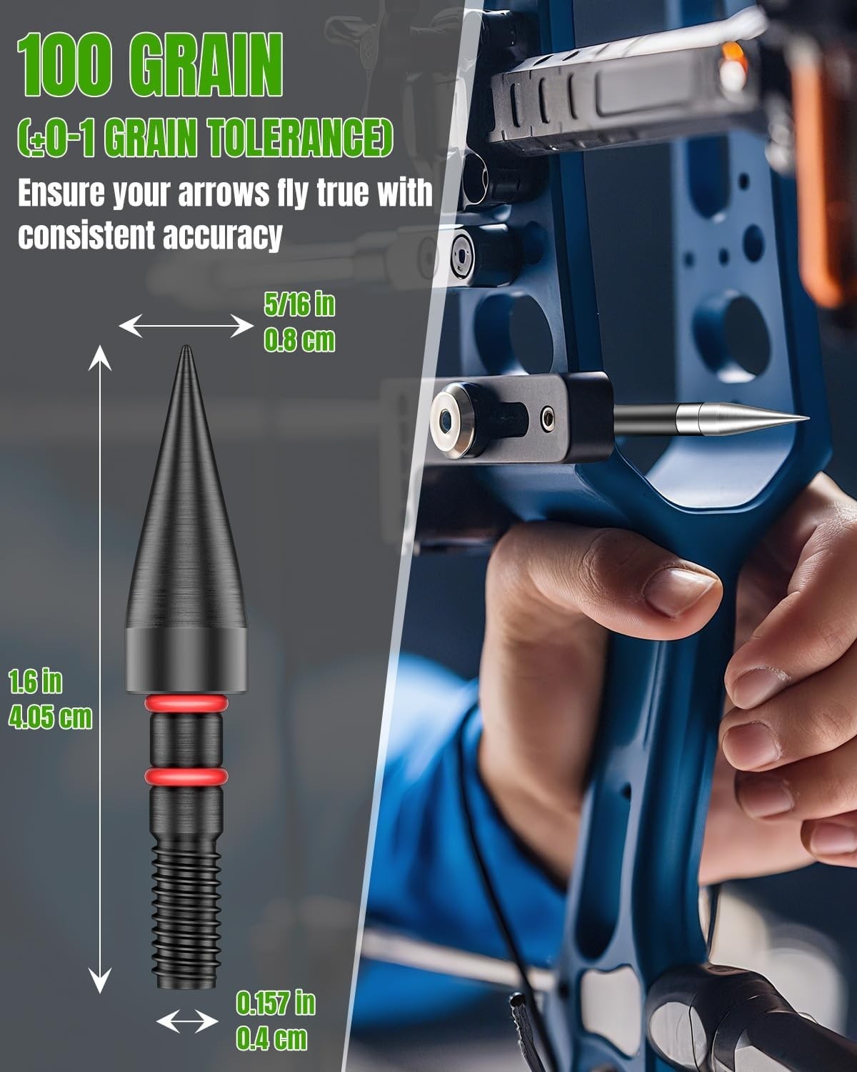 24Pcs Archery Field Points Screw-in Arrow Point 100 Grain 5/16" Steel Field Tips