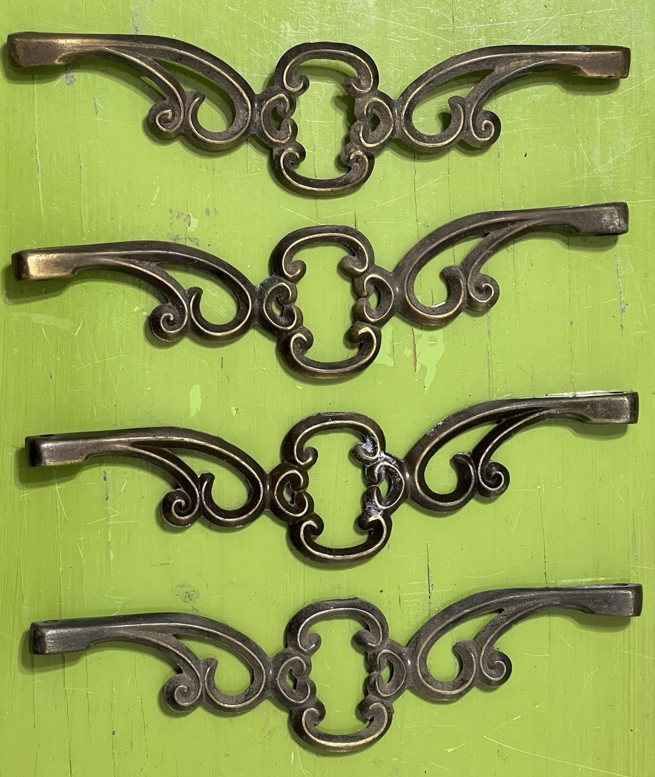 Lot of 4 Brass Vintage Drawer Pulls Closet Handles 8" Length