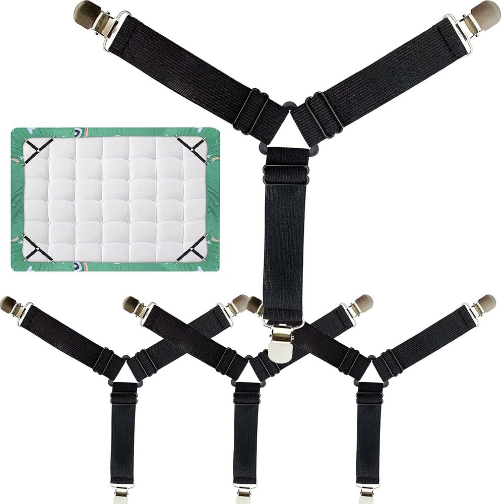 4PCS Bed Sheet Holder Straps – Triangle Adjustable Elastic Fasteners with...