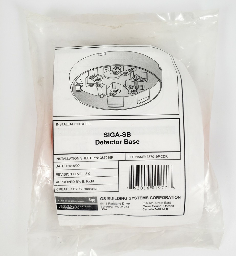 Edwards Systems SIGA-SB Automatic Fire Detector Base - NEW