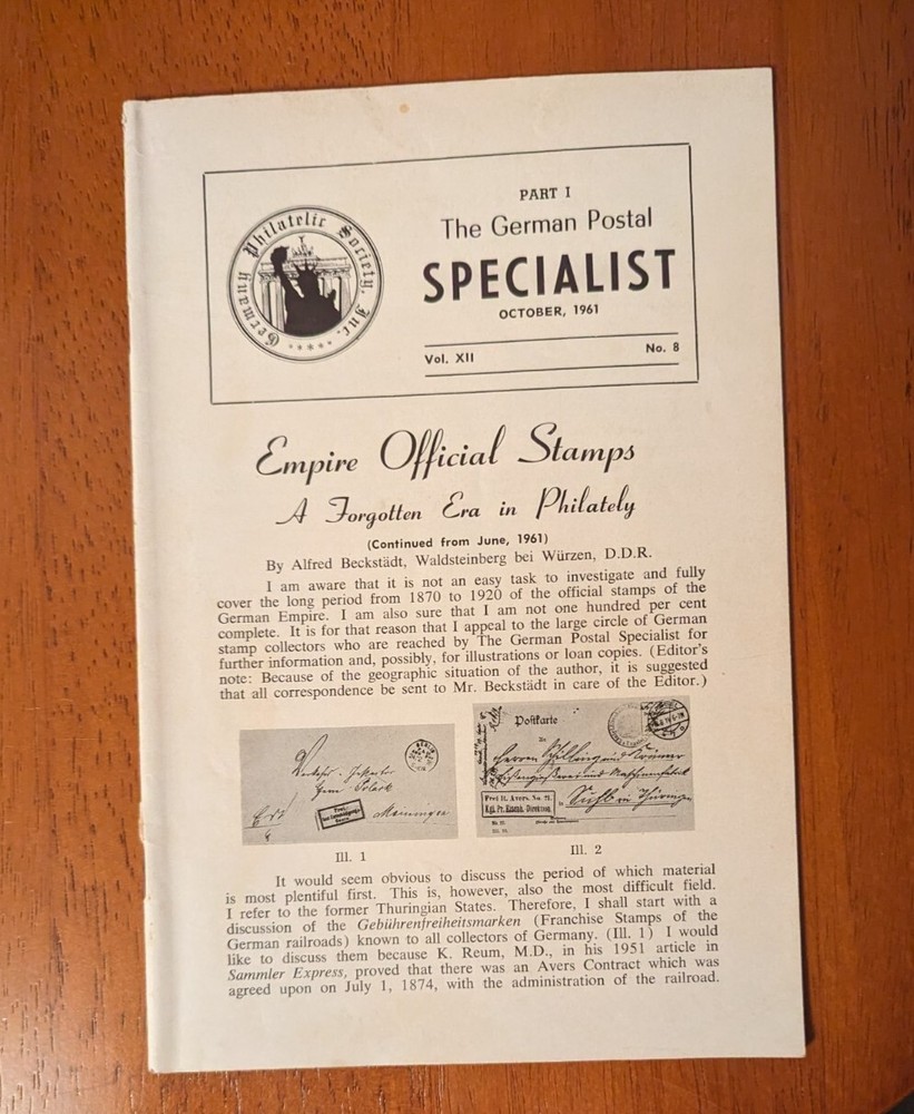 German Postal Specialist Oct 1961 Empire Official Stamps Hand Overprints