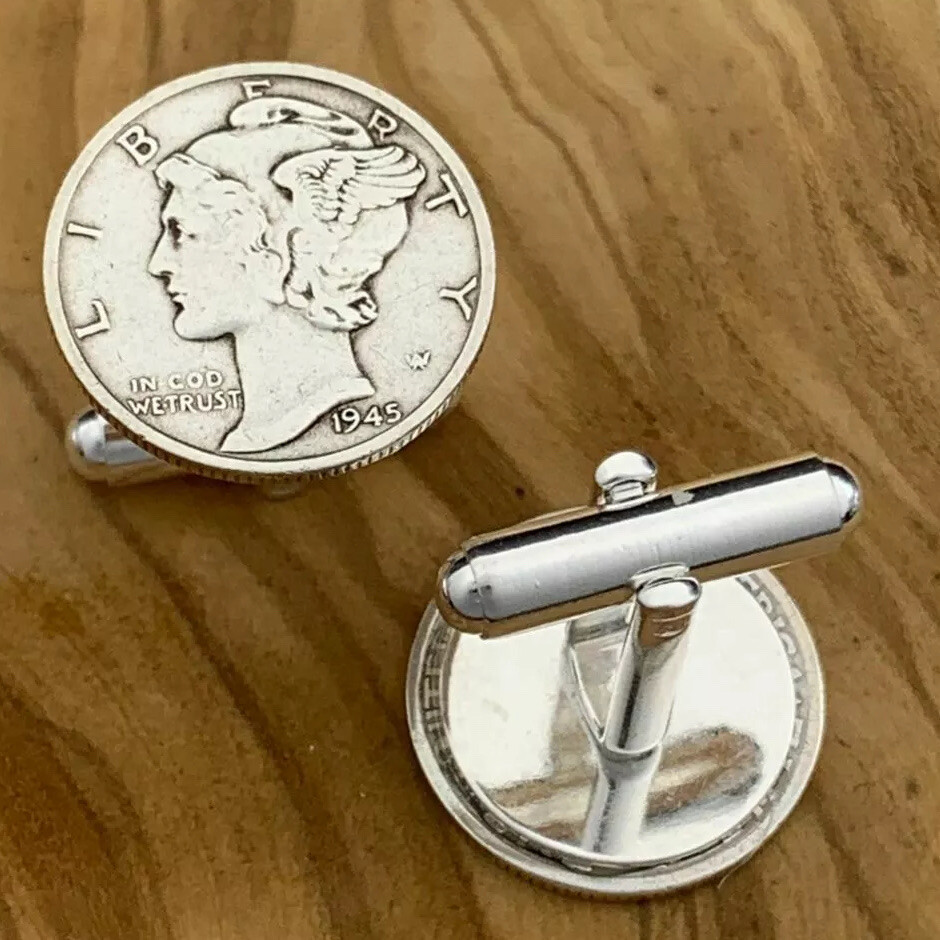 New Cufflinks w/ Vintage 90% 900 Silver Mercury Dime Coin 10 Cents Money