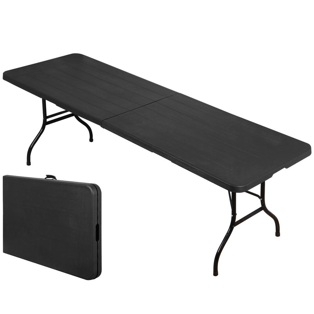 8FT Portable Folding Table Fold-in-Half Plastic Table for Dining Picnic Black