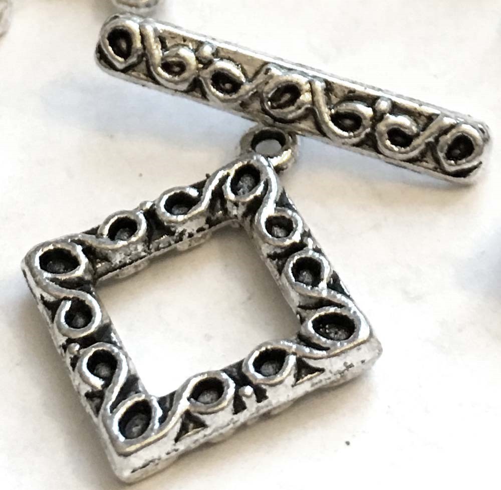4 Sets Antique Silver Pewter Diamond Toggle