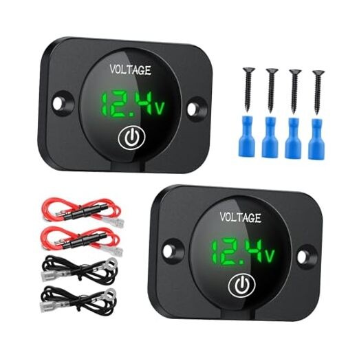 2Pcs Battery Voltage Meter, 12V LED Voltmeter with Touch Switch, 5-48V