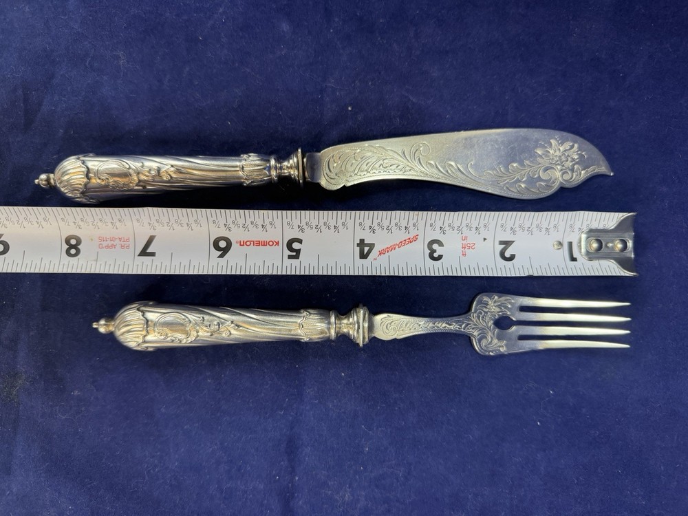 Antique 800 Silver Fish Slice and Fork Set Possibly German