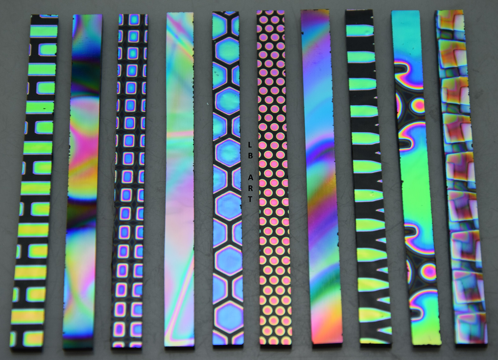 10-1/4" WIDE STIX BLACK COATINGS BY SANDBERG PATTERN THIN DICHROIC GLASS 90 COE