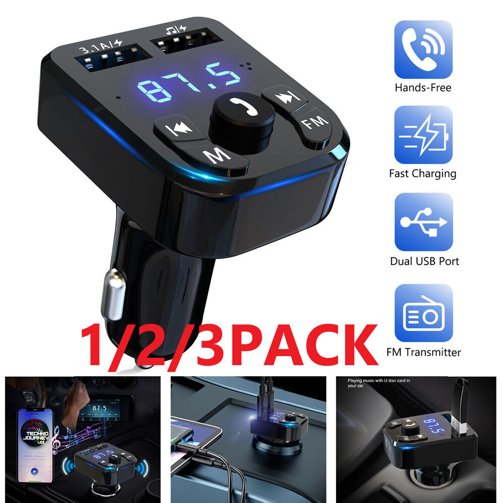 Bluetooth 5.0 Car Wireless FM Transmitter Adapter 2USB PD Charger AUX Hands-Free