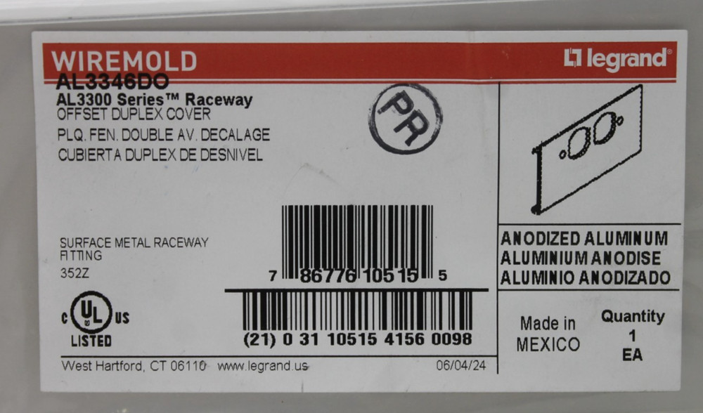 Legrand Wiremold AL3346DO Offset Duplex Cover