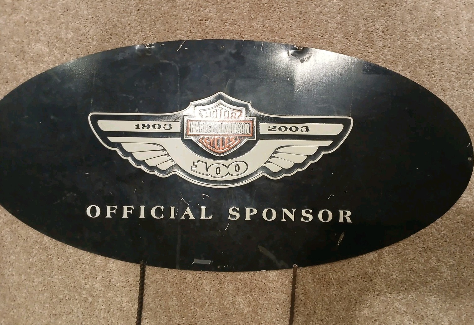 HARLEY DAVIDSON MILLER LITE 100TH ANNIVERSARY METAL AD SIGN (Missing Top Piece)