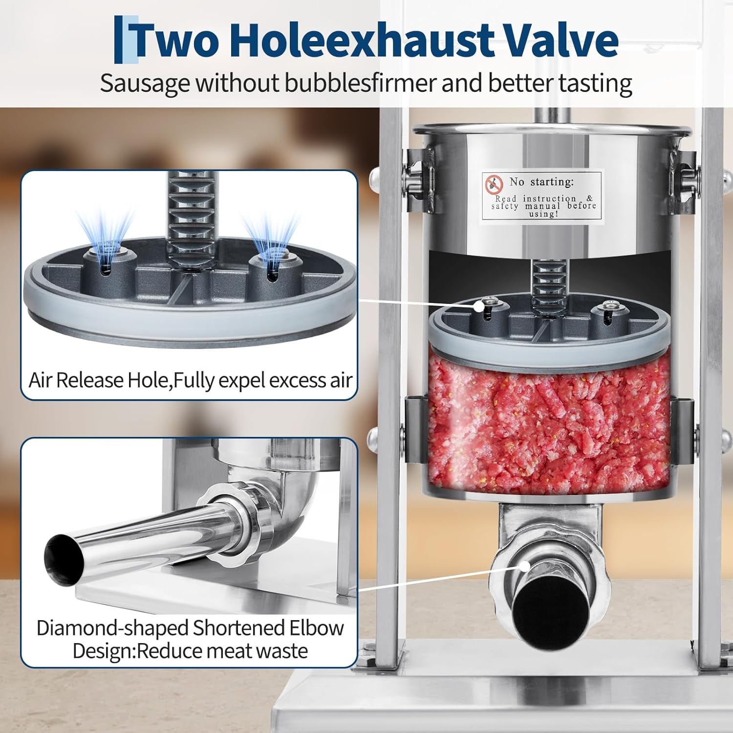 15LB/7L Manual Sausage Stuffer Vertical Meat Filler 304 Stainless Steel Maker US