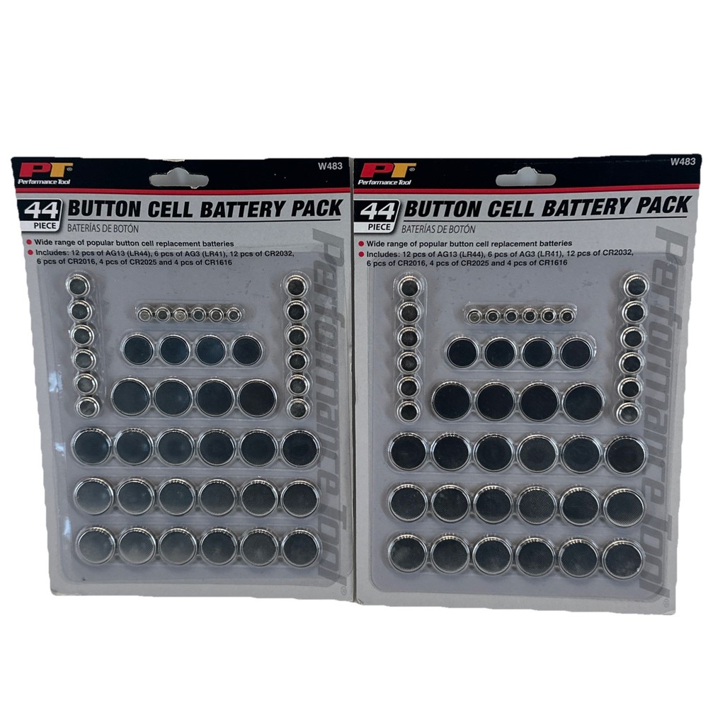 44 Piece Button Cell Battery Variety Pack W483 by Performance Tool 2 Pack