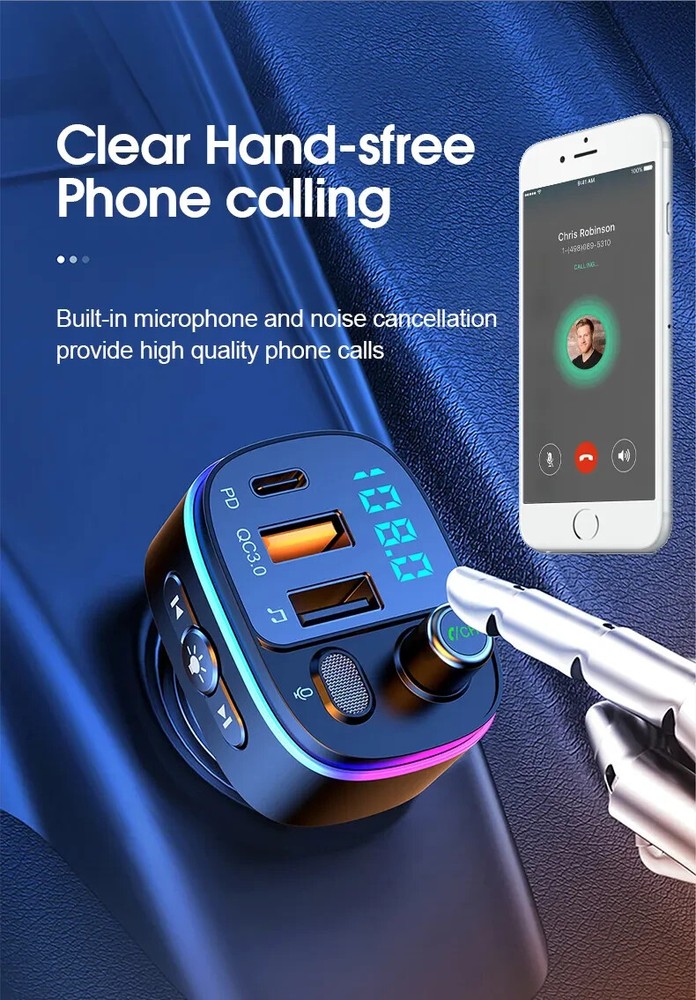 FM Transmitter Wireless Bluetooth Car Kit Radio Adapter USB Type C Charger Call