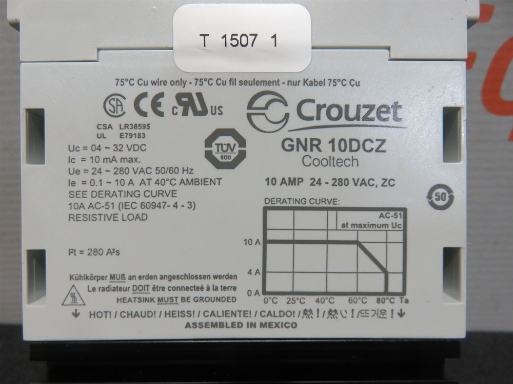 Crouzet GNR 10DCZ Cooltech 10 Amp 24-280 Vac Solid State Relay Darwin New